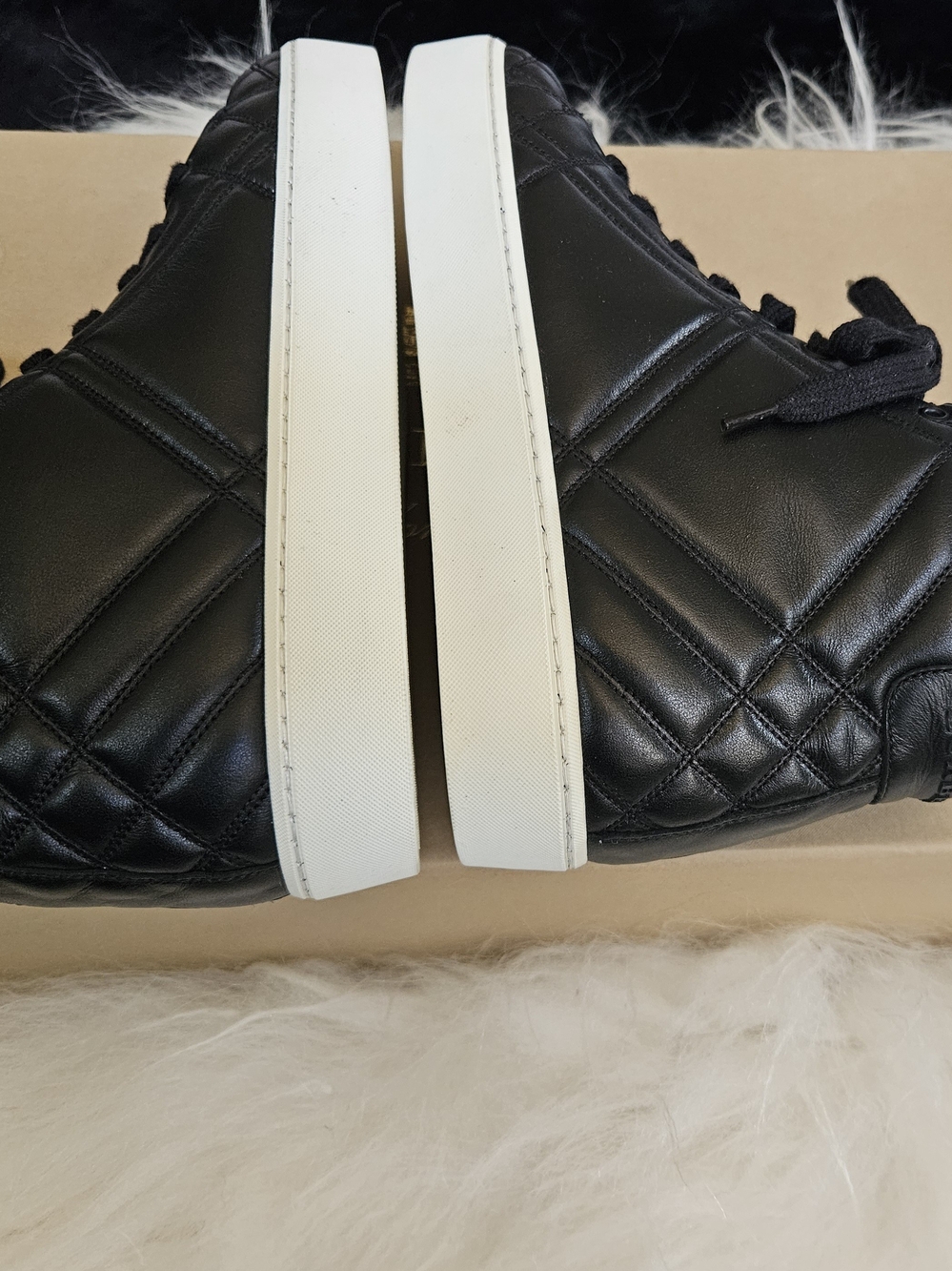 Burberry Black Quilted Leather High-Top Sneaker with White Sole - Picture 3 of 7